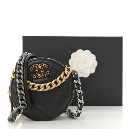 Chanel Lambskin Quilted Chanel 19 Round Clutch With Chain Black 12 of 12