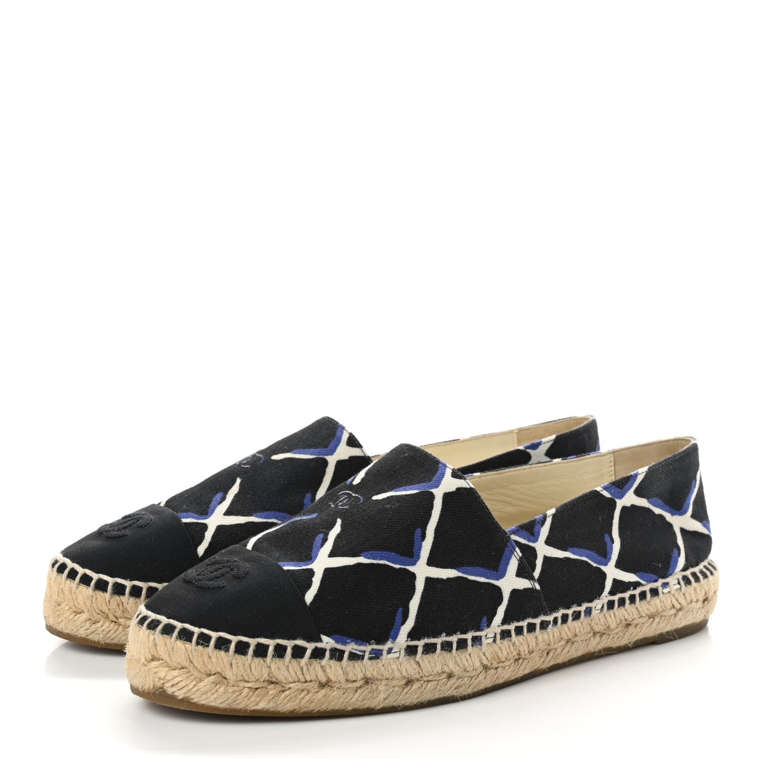 Chanel Printed Canvas Grosgrain Espadrilles 39 Blue Black 3 of 9