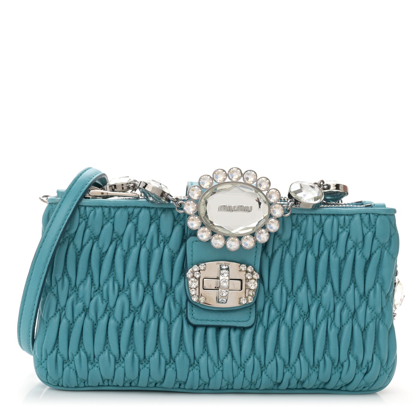 Nappa Matelasse Crystal Crossbody Clutch Fuxia