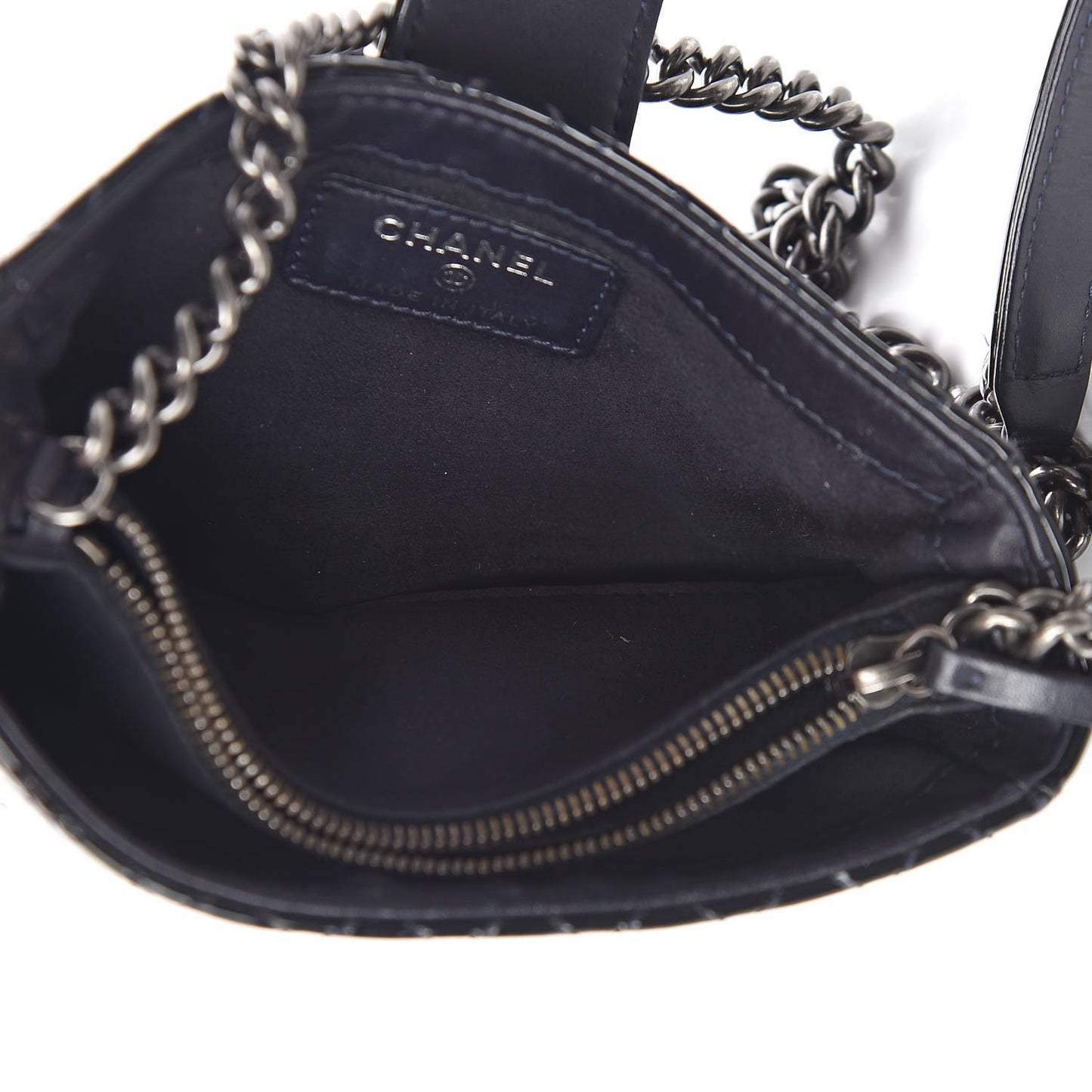 Patent Mini Boy Reverso Phone Holder Crossbody Navy