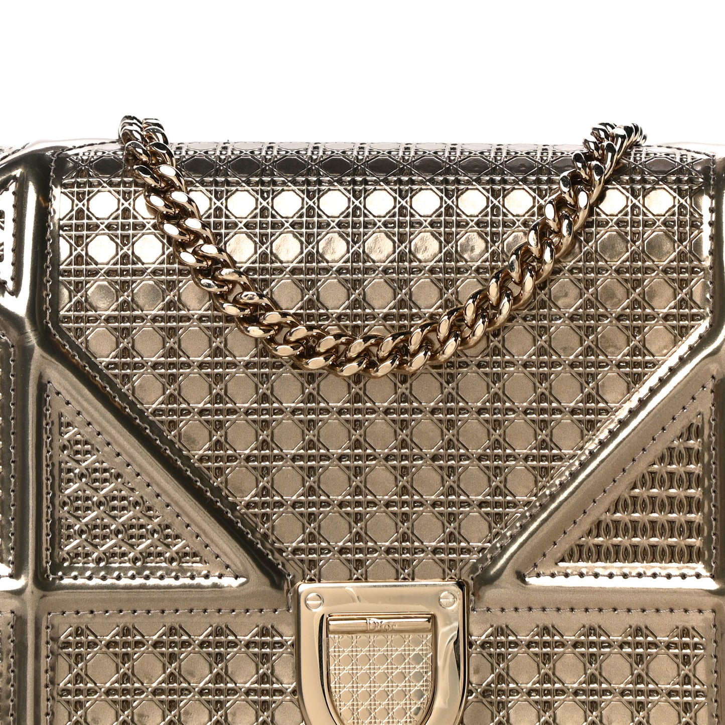 Metallic Patent Micro-Cannage Diorama Wallet on Chain Pouch Gold