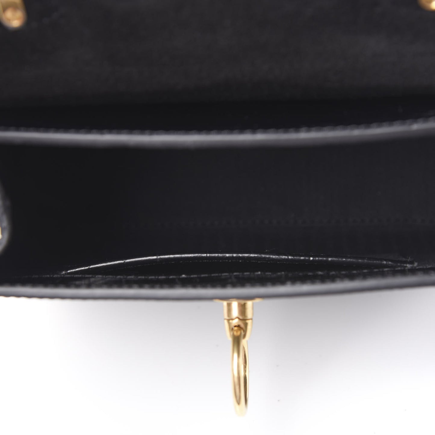 Shiny Croc Calfskin Embossed Micro Seaton Black