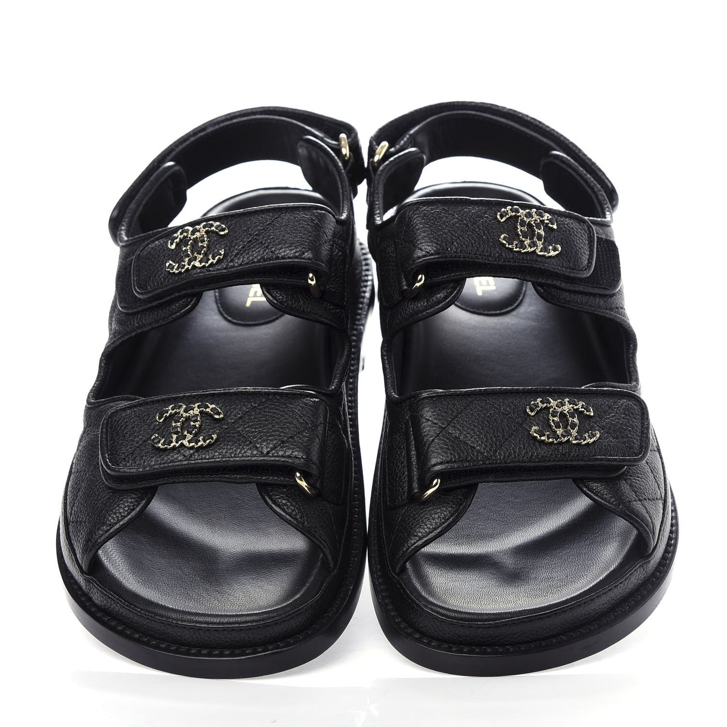 Grained Calfskin Velcro Dad Sandals 36 Black