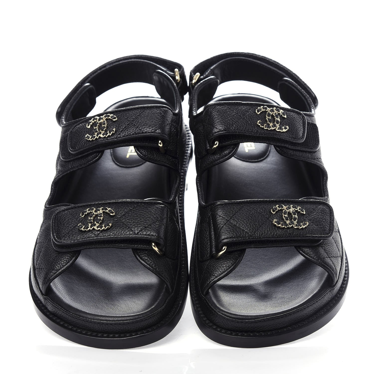 Chanel Grained Calfskin Velcro Dad Sandals 36 Black 5 of 11