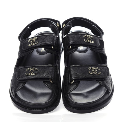 Chanel Grained Calfskin Velcro Dad Sandals 36 Black 5 of 11