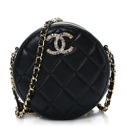 Chanel Lambskin Quilted Zirconium Round Clutch With Chain Black 1 of 9