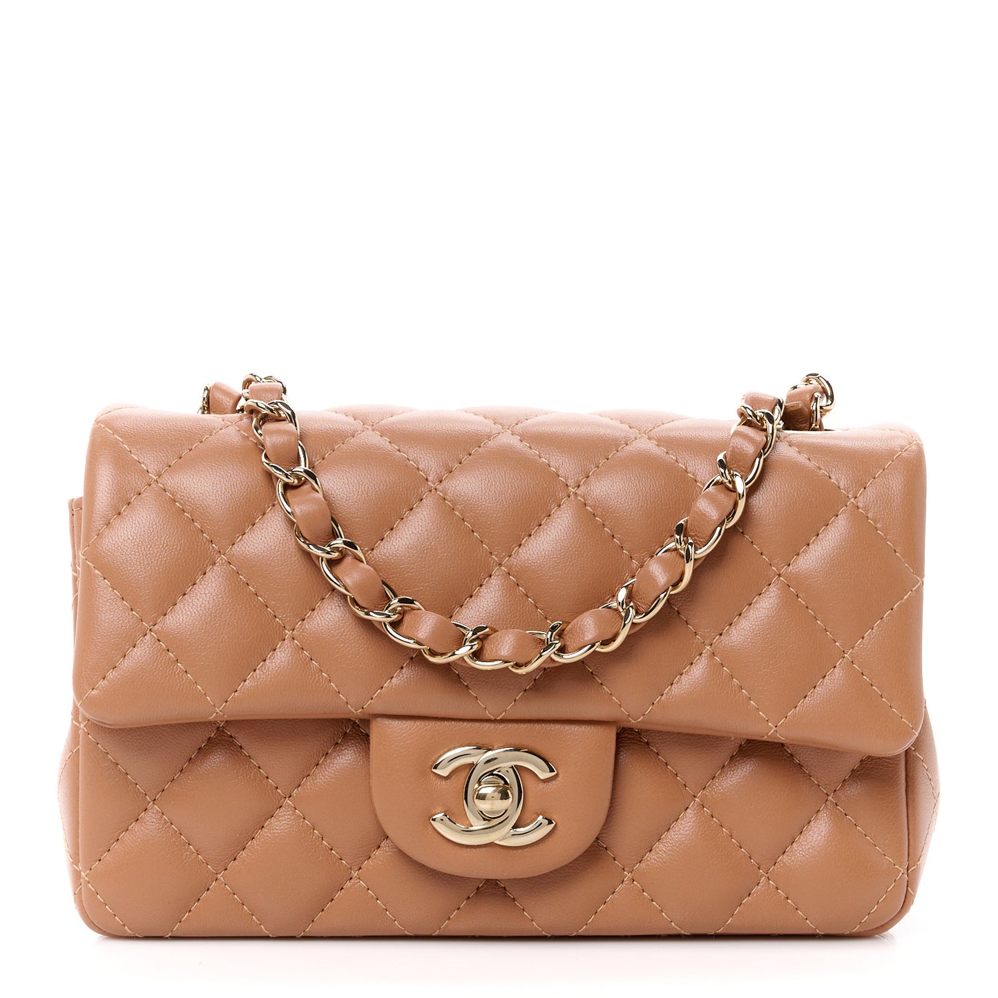 Lambskin Quilted Mini Rectangular Flap Brown
