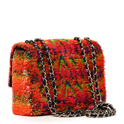 Chanel Sequin Logo Single Flap Orange Turquoise Pink 2 of 5