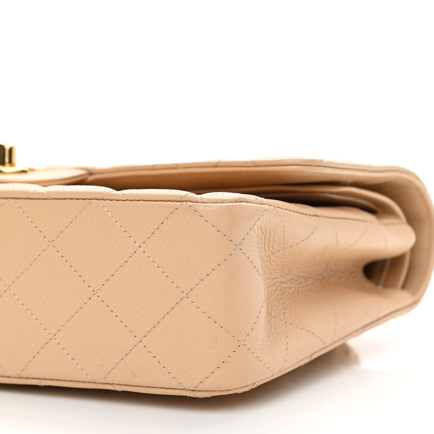 Caviar Quilted Medium Double Flap Beige