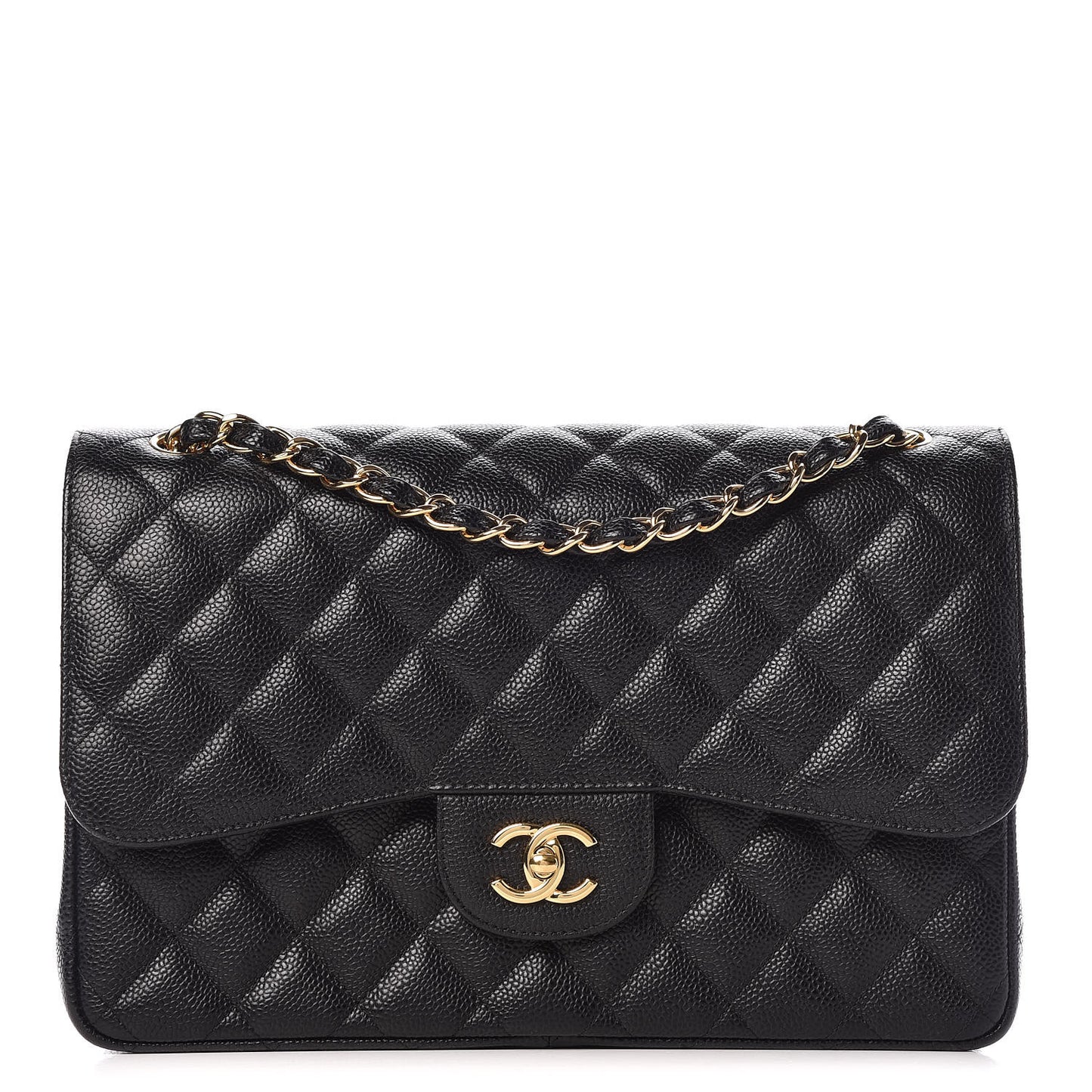 Caviar Quilted Jumbo Double Flap Black