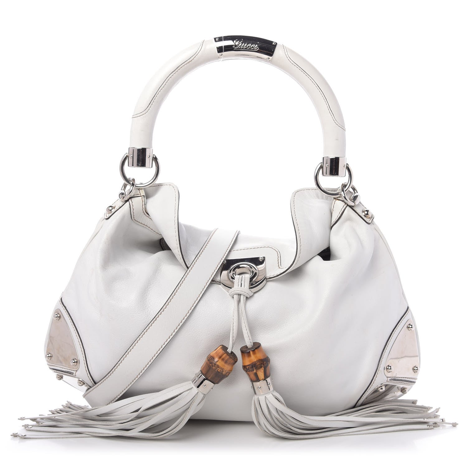 Gucci Calfskin Medium Indy Top Handle Hobo White 1 of 10