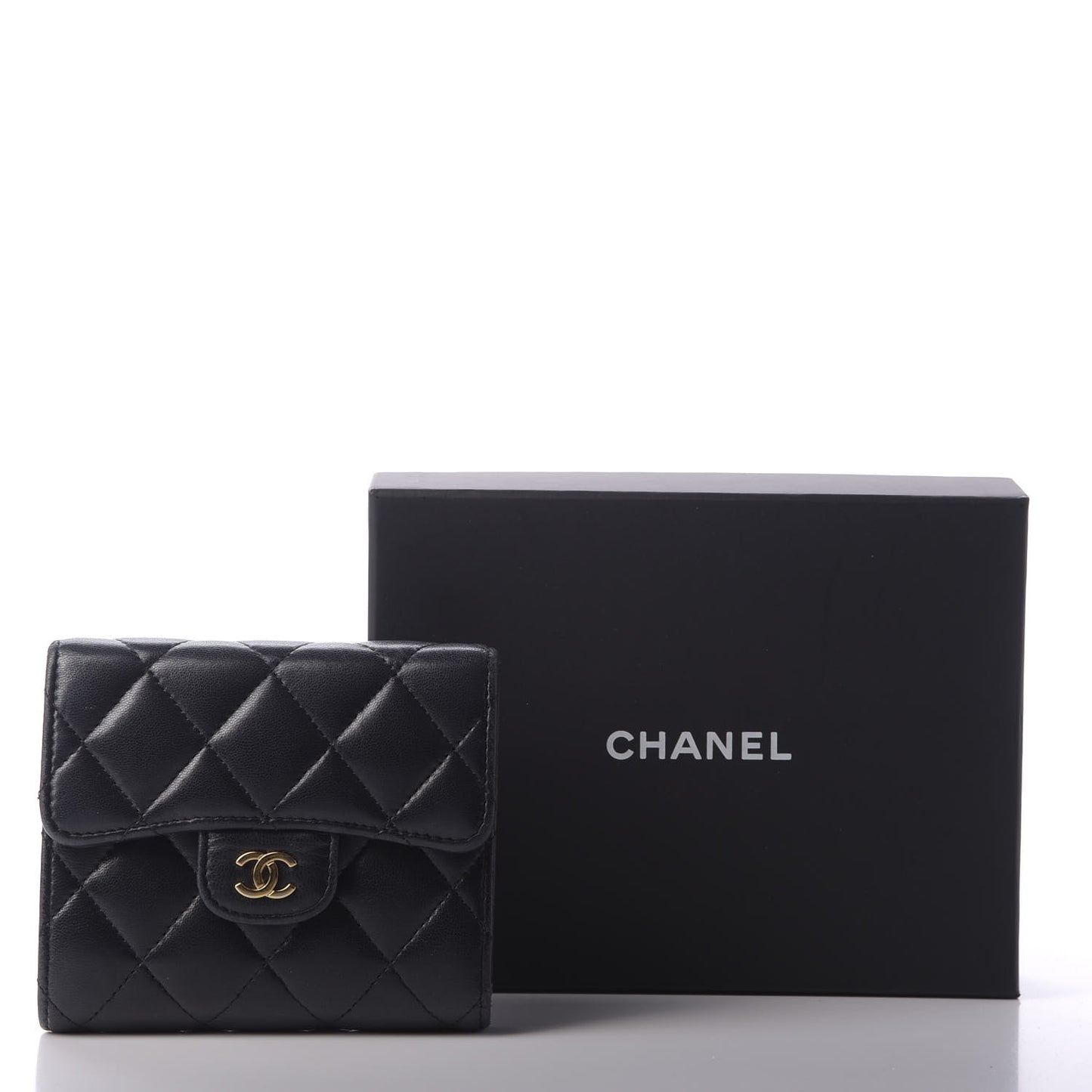 Lambskin Quilted Compact Flap Wallet Black