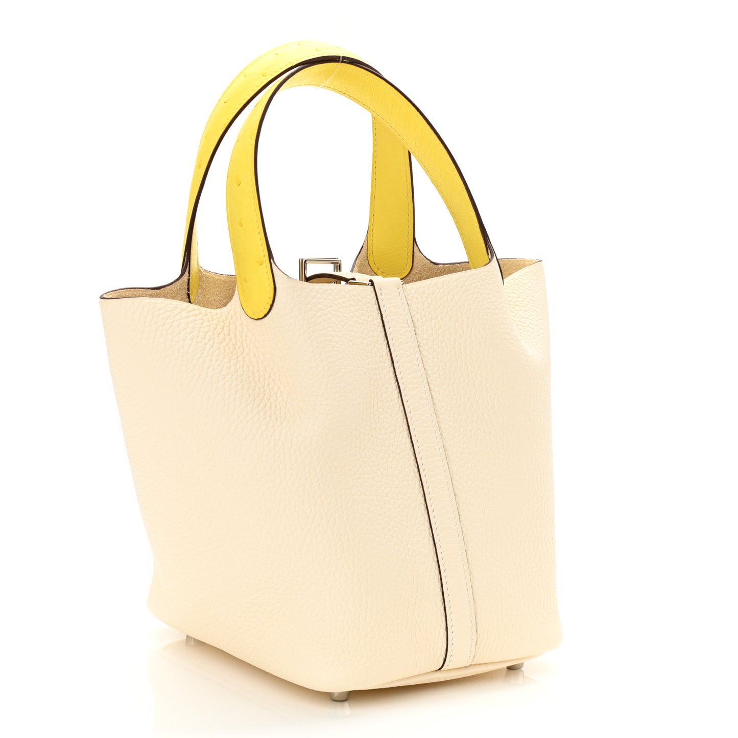 Taurillon Clemence Ostrich Touch Picotin Lock 18 PM Nata Jaune Citron