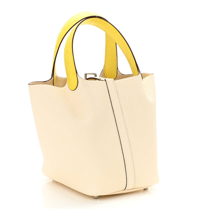 Hermes Taurillon Clemence Ostrich Touch Picotin Lock 18 PM Nata Jaune Citron 3 of 11