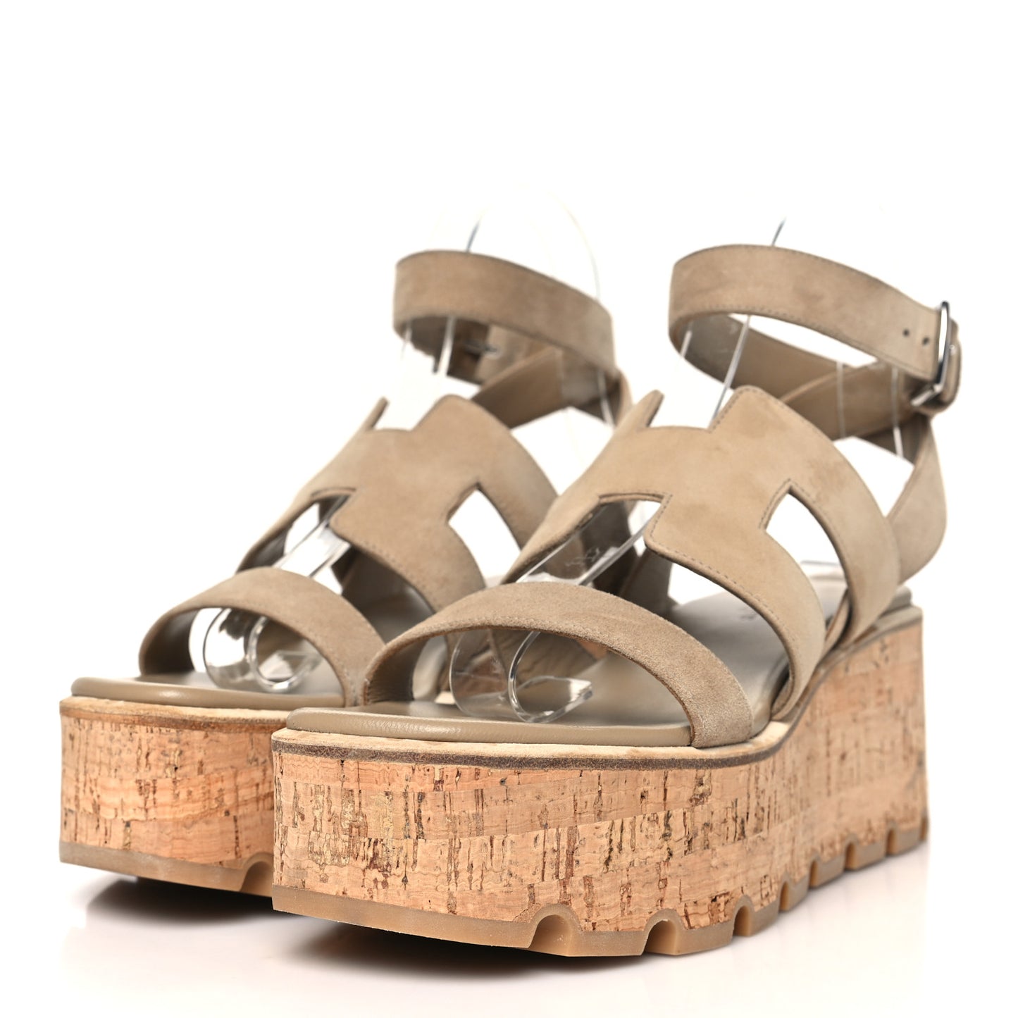 Suede Goatskin Havane 30 Wedge Sandals 36 Beige Argile