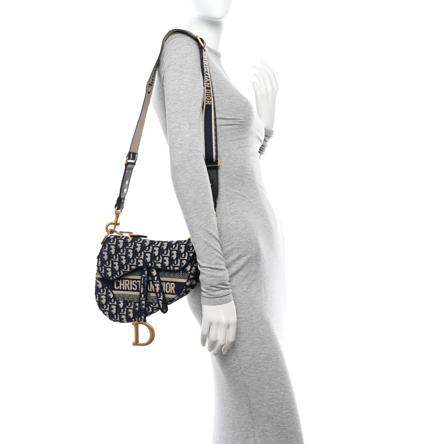 Oblique Embroidered Saddle Bag Blue