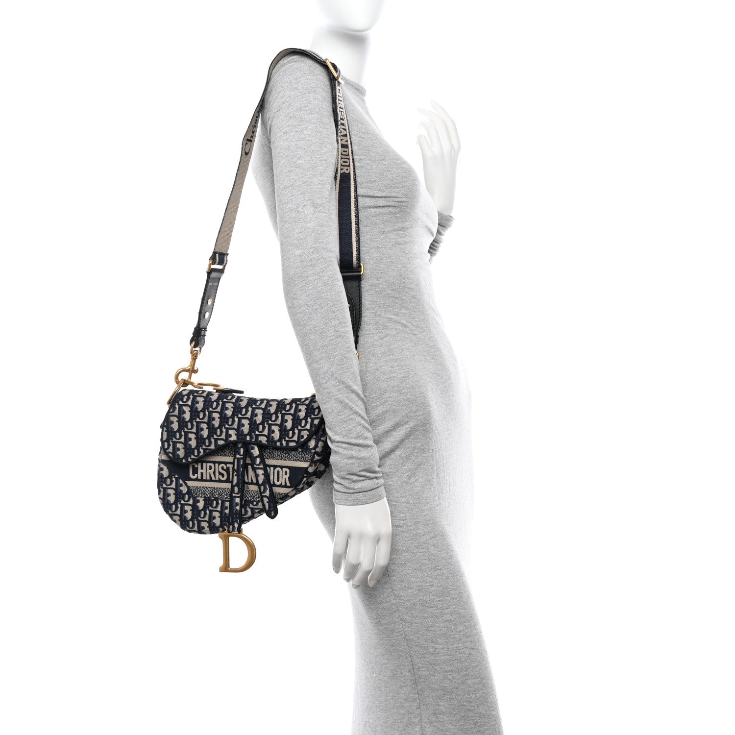 Christian Dior Oblique Embroidered Saddle Bag Blue 2 of 12