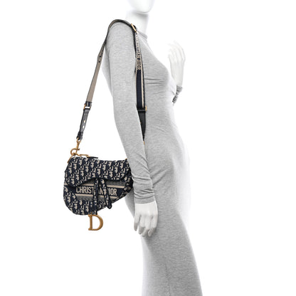Christian Dior Oblique Embroidered Saddle Bag Blue 2 of 12