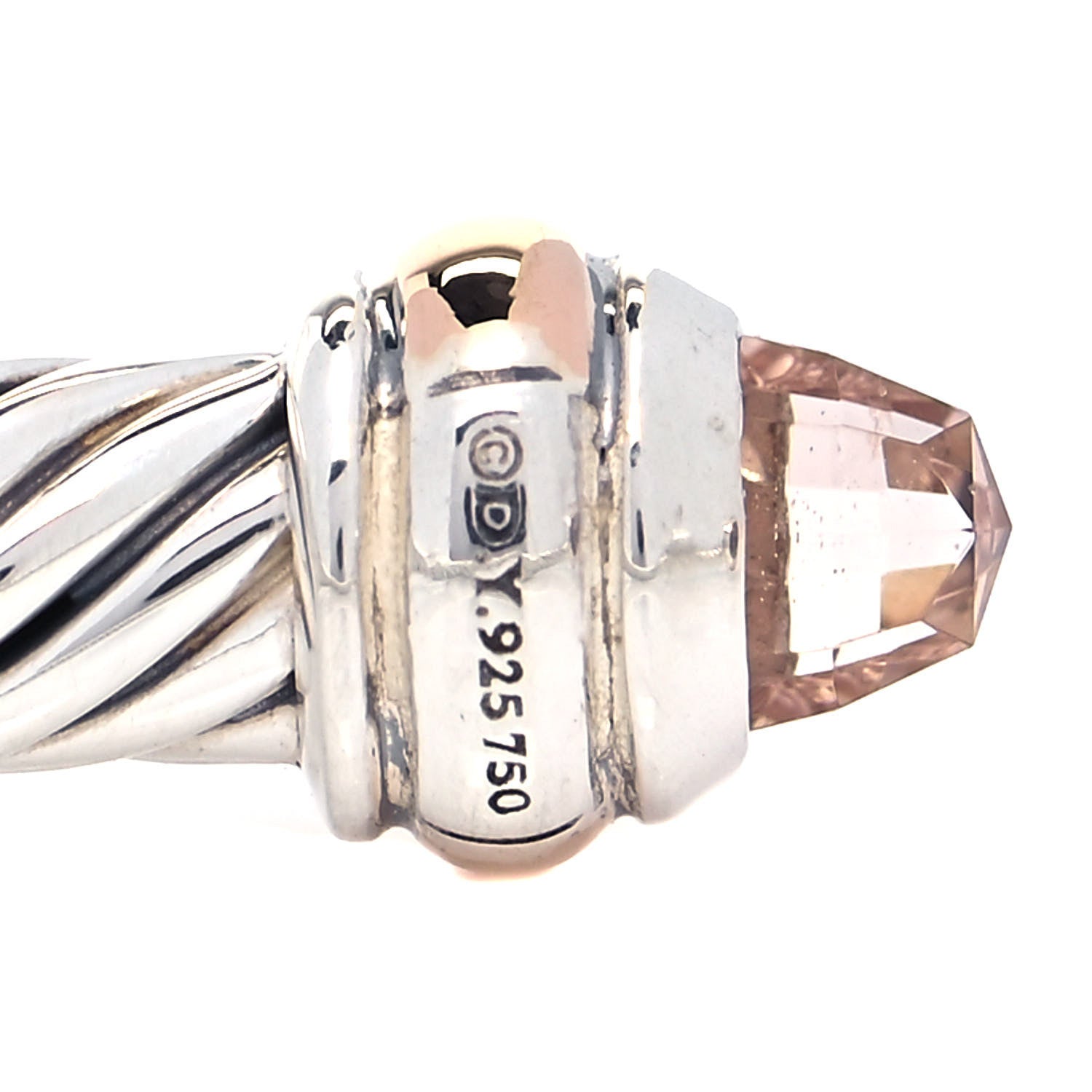David Yurman Sterling Silver 18K Rose Gold Morganite 4mm Cable Classics Bracelet 4 of 5