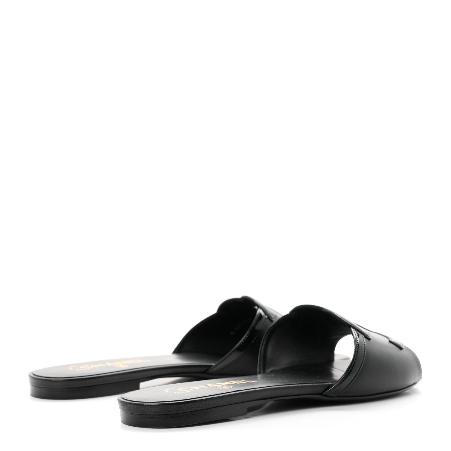 Chanel Lambskin Patent Calfskin CC Cutout Mules 39.5 Black 5 of 10