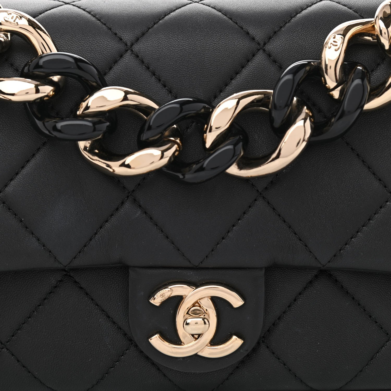 Chanel Lambskin Quilted Resin Bi-Color Chain Flap Bag Black 8 of 13
