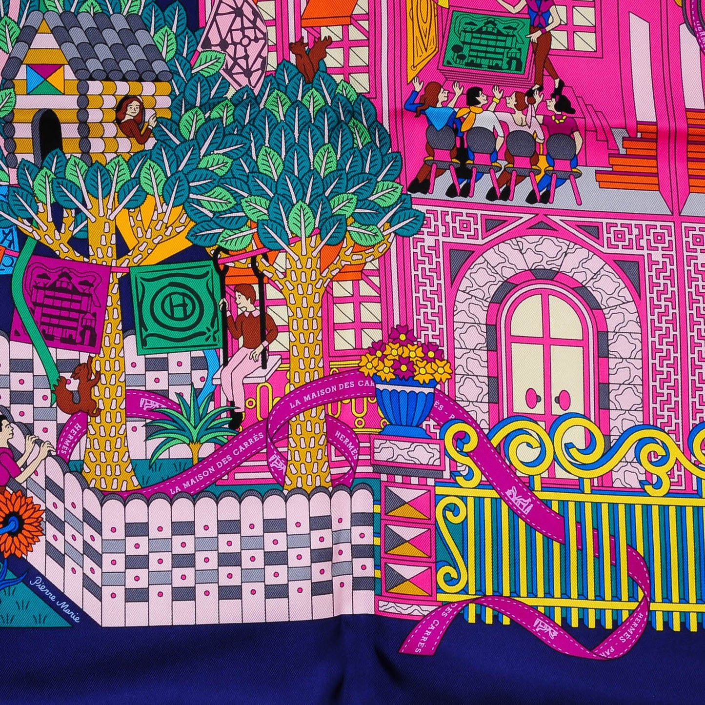 Silk La Maizeon Des Carres Scarf 90 Marine Rose Vert