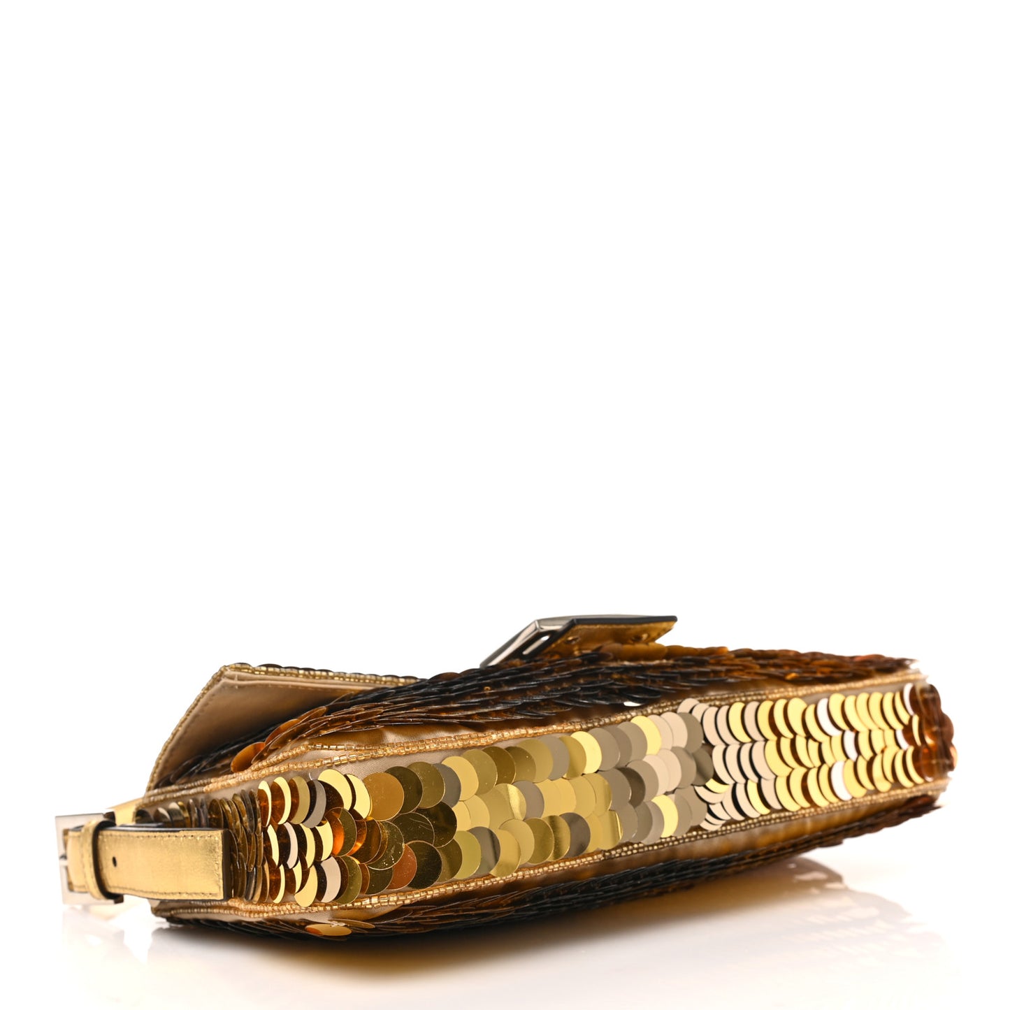Sequin Paillettes Vitello Laminato Striped Baguette 1997 Oro Sfumato
