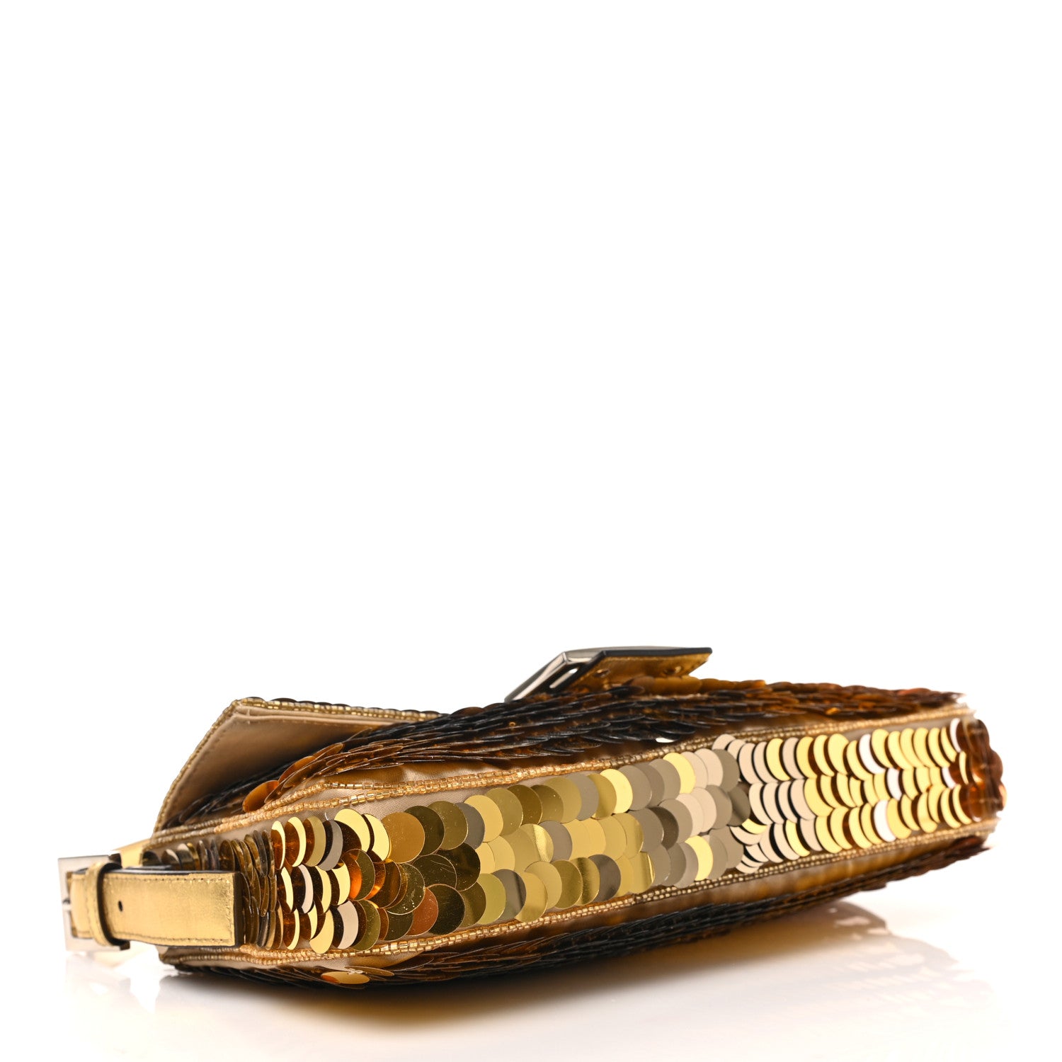 Fendi Sequin Paillettes Vitello Laminato Striped Baguette 1997 Oro Sfumato 4 of 8