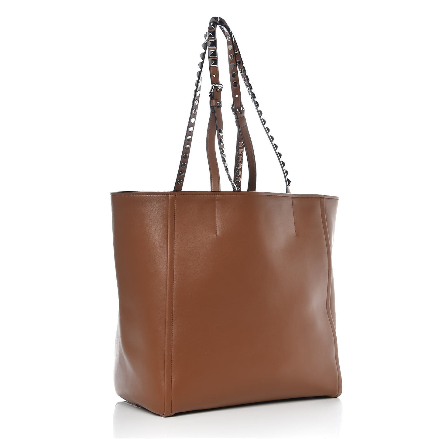 Calfskin Studded Tote Dark Brown