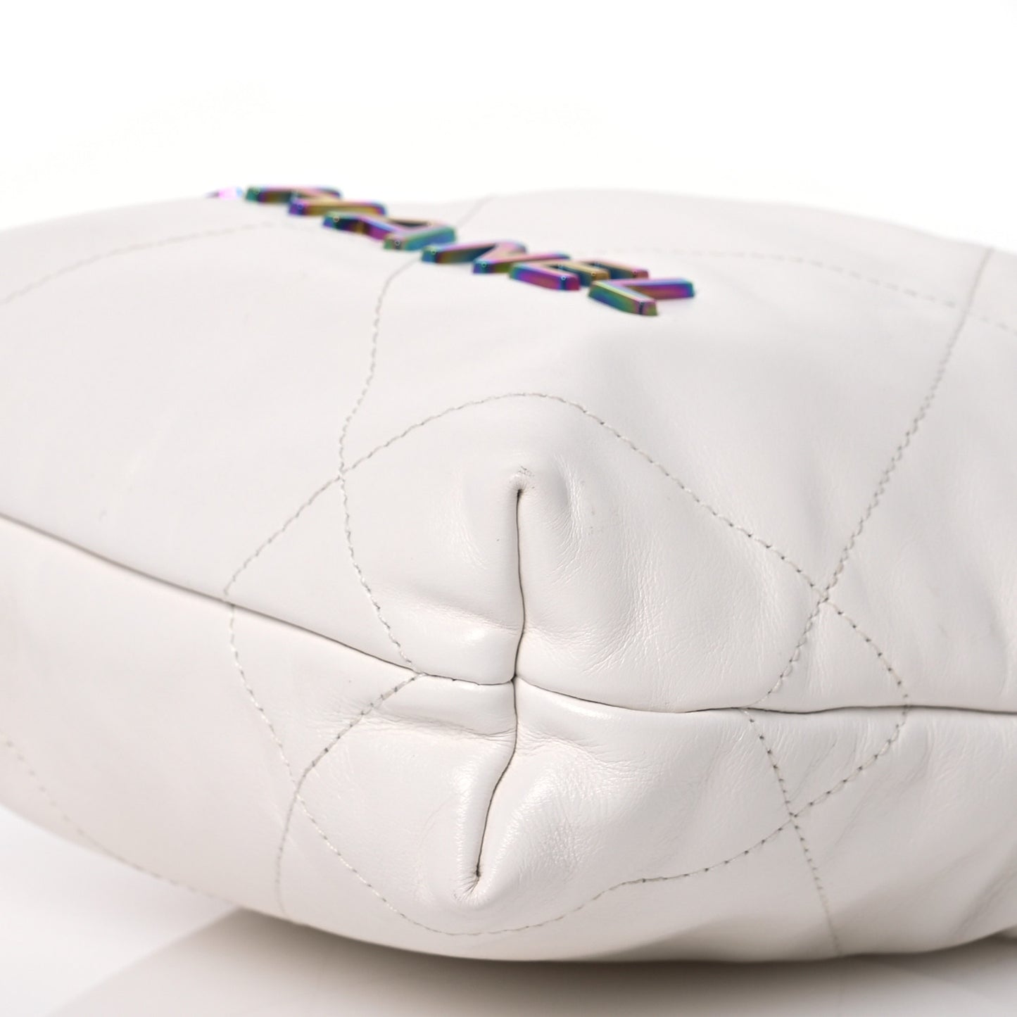 Shiny Calfskin Quilted Rainbow Mini Chanel 22 White