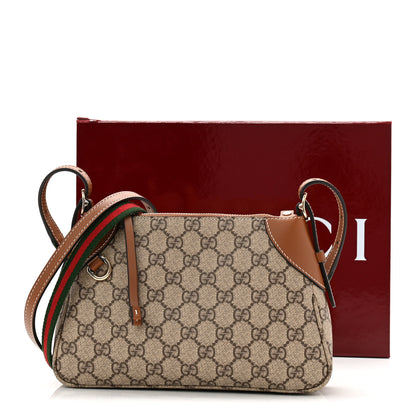 Gucci GG Supreme Monogram Textured Calfskin Small Emblem Shoulder Bag Beige Dark Brown 11 of 11