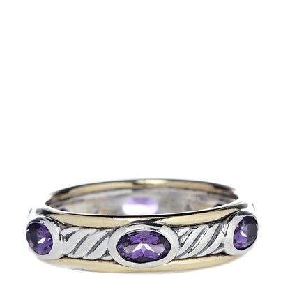 David Yurman Sterling Silver 18K Yellow Gold Amethyst Cable Stone Band Ring 54 6.75 3 of 4
