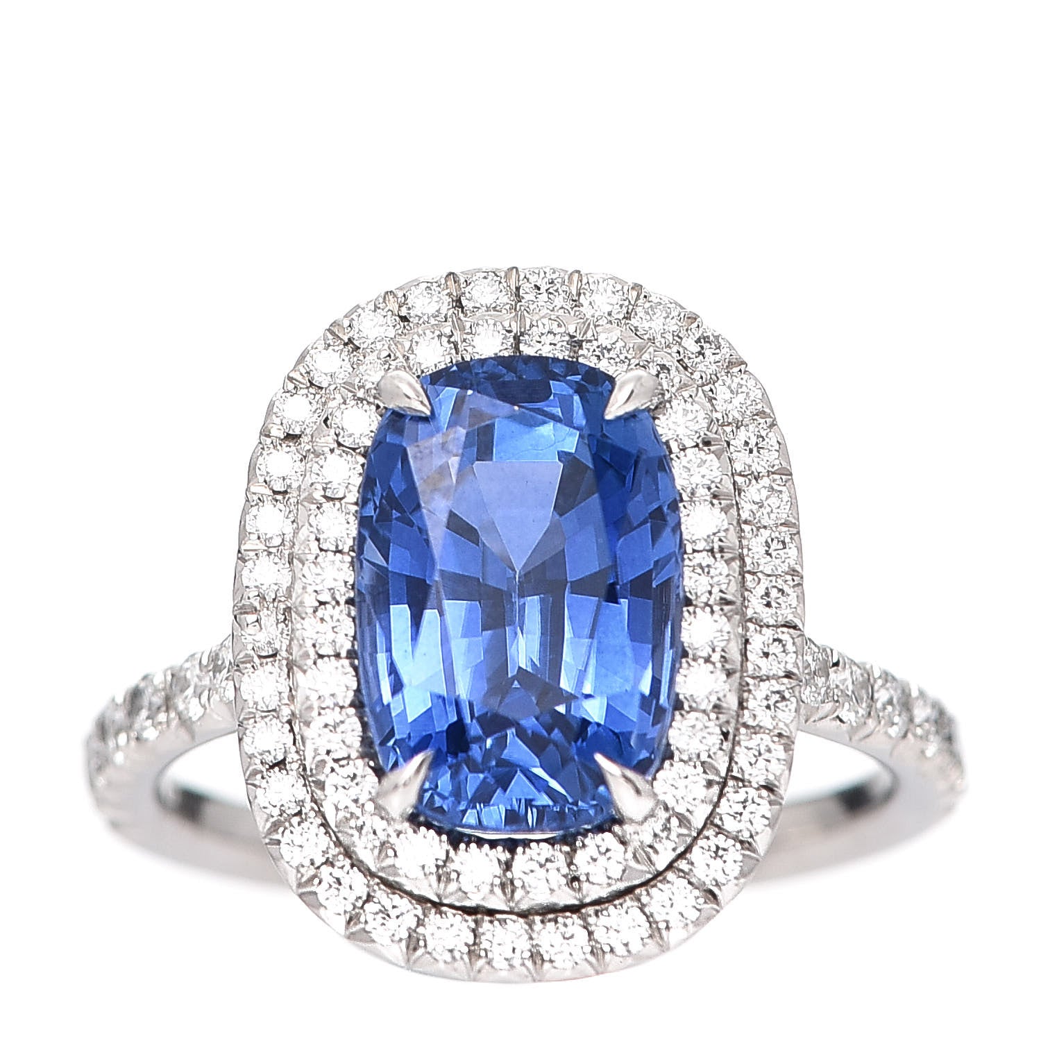 Tiffany Platinum Diamond Blue Sapphire Soleste Elongated Cushion Cut Ring 53 6.5 1 of 5