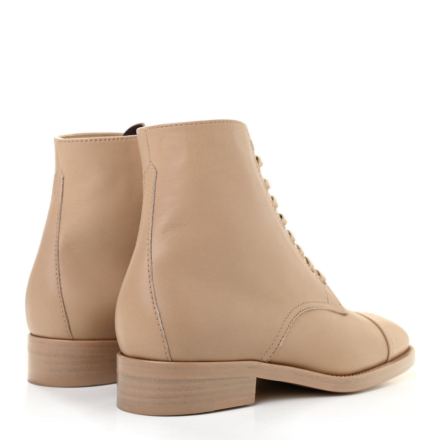 Calfskin Cap Toe CC Lace Up Boots 36 Beige