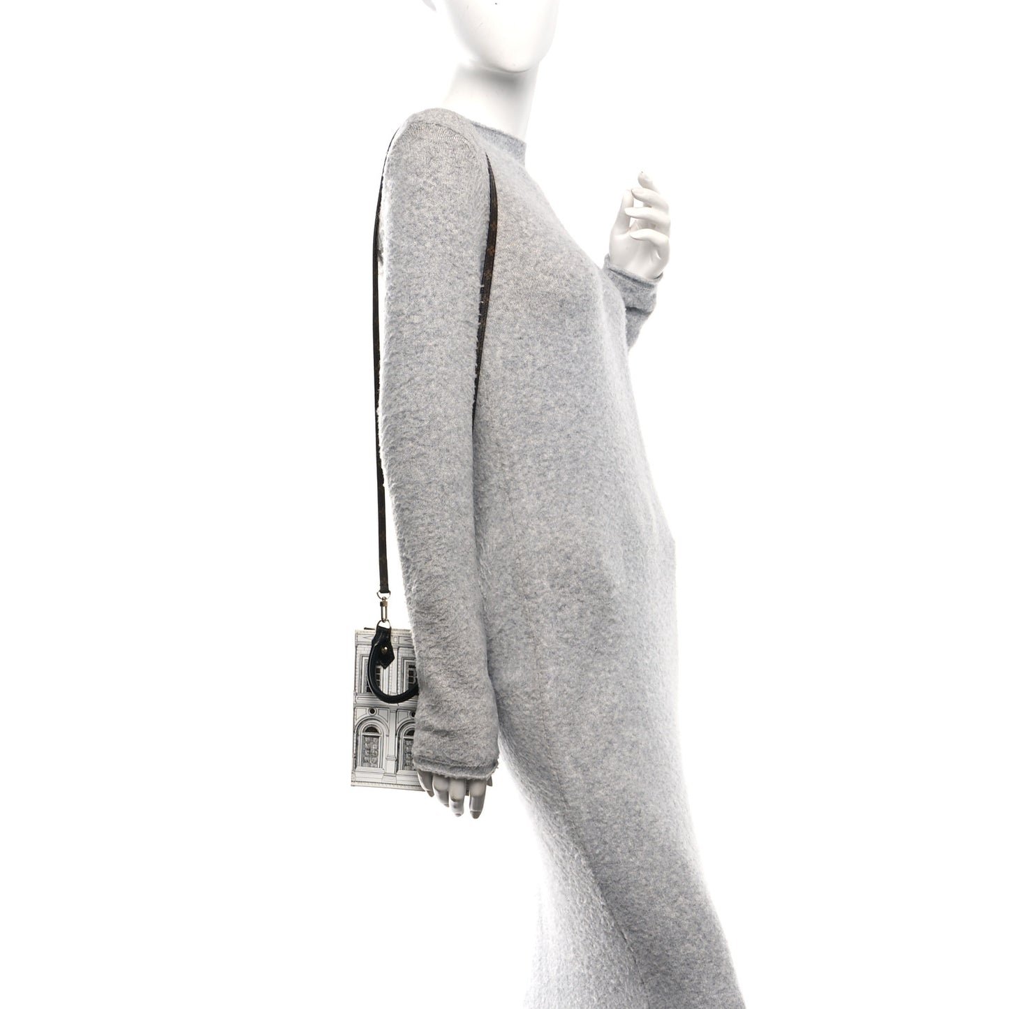 X FORNASETTI Calfskin Architettura Petit Sac Plat Black White