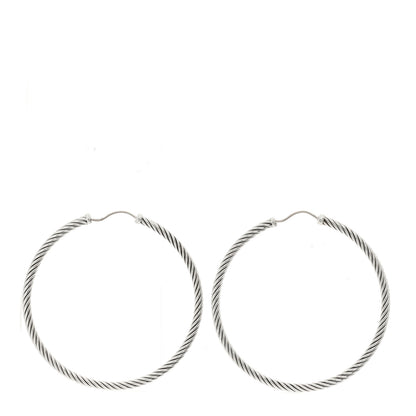 David Yurman Sterling Silver Large Sculpted Cable Hoop Earrings 3 of 7