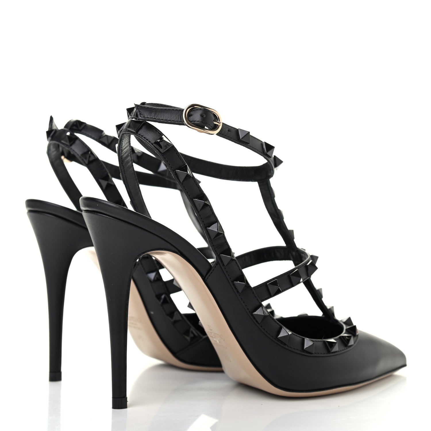 Valentino Garavani Calfskin Lacquered Monochrome Rockstud Ankle Strap 100mm Pumps 40 Black 4 of 8