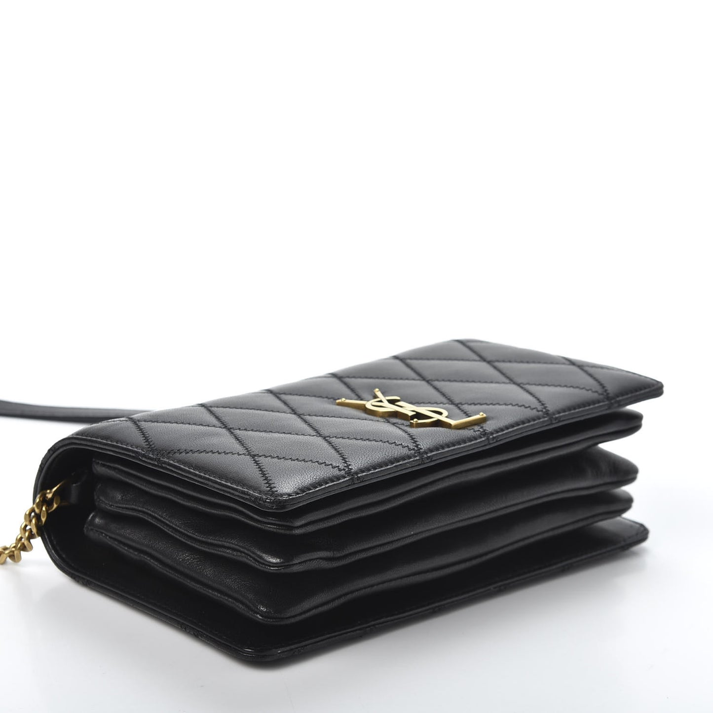 Lambskin Diamond Quilted Monogram Angie Chain Bag Black