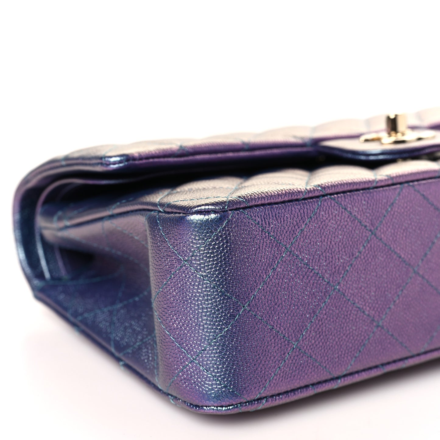 Iridescent Caviar Quilted Medium Double Flap Purple