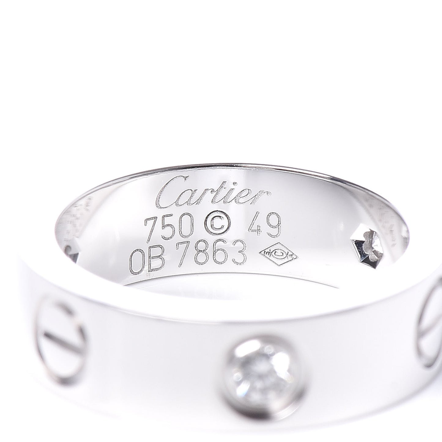 18K White Gold 3 Diamond 5.5mm LOVE Ring 49 5