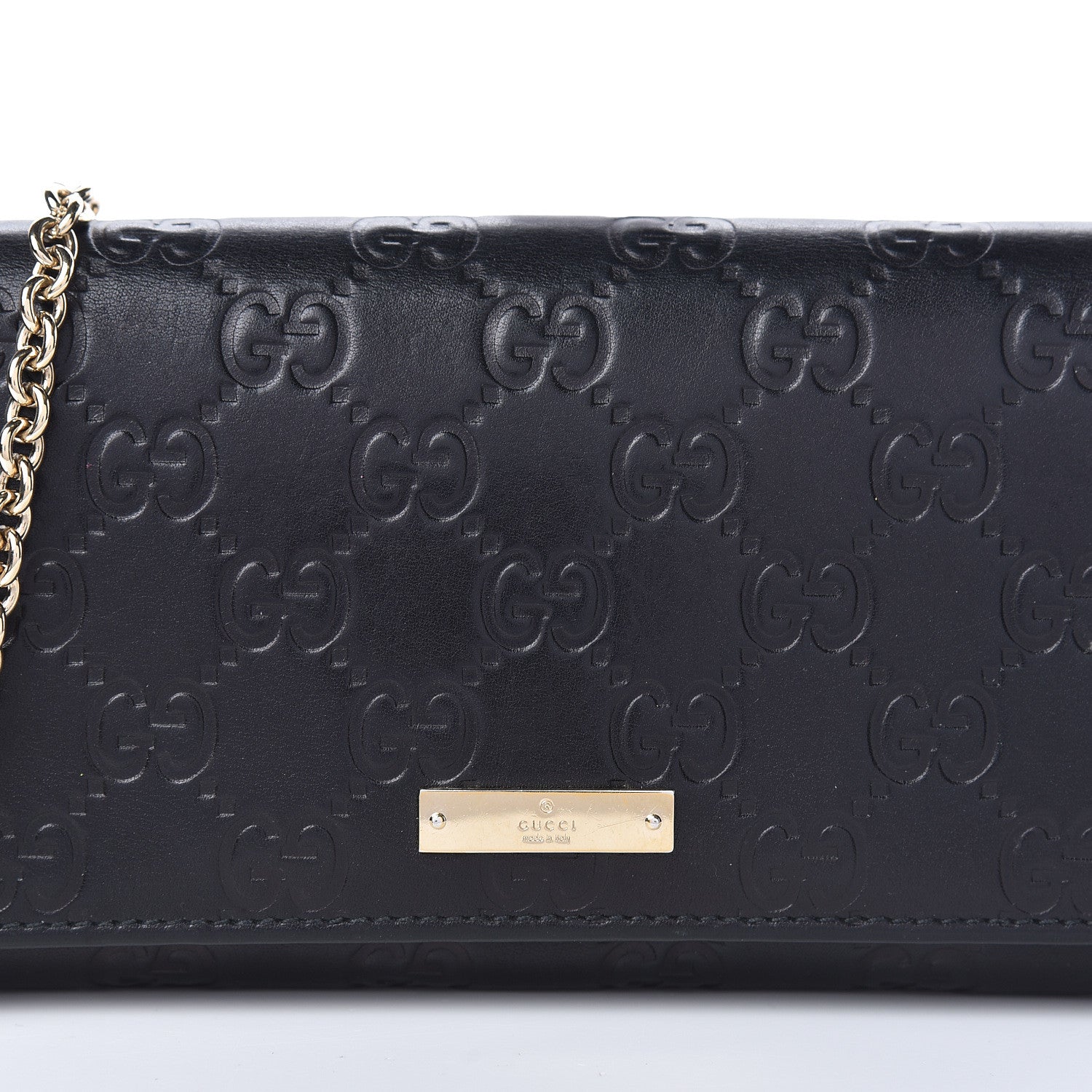 Gucci Guccissima Margaux Calfskin Metal Bar Chain Wallet Black 8 of 12