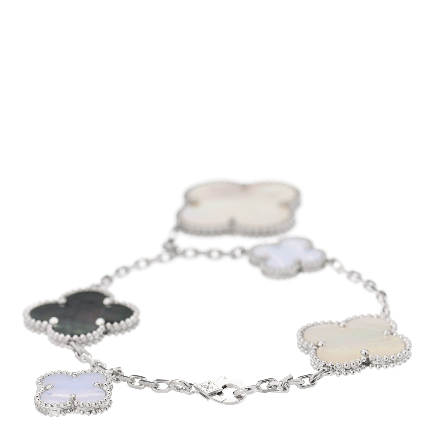 Van Cleef & Arpels 18K White Gold Chalcedony Mother of Pearl 5 Motifs Magic Alhambra Bracelet 2 of 5
