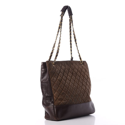 Chanel Suede Quilted Tote Bag Brown 3 of 17