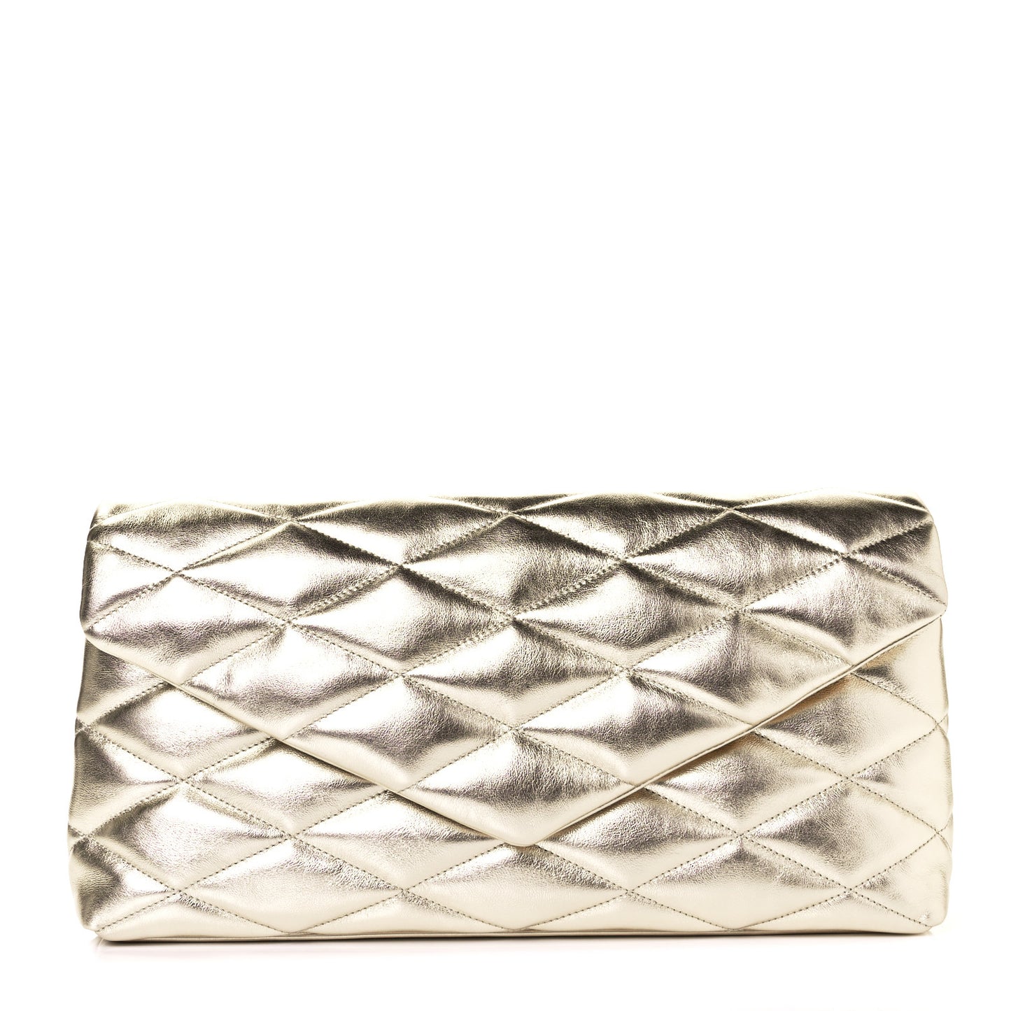 Metallic Lambskin Quilted Sade Puffer Envelope Clutch Platino