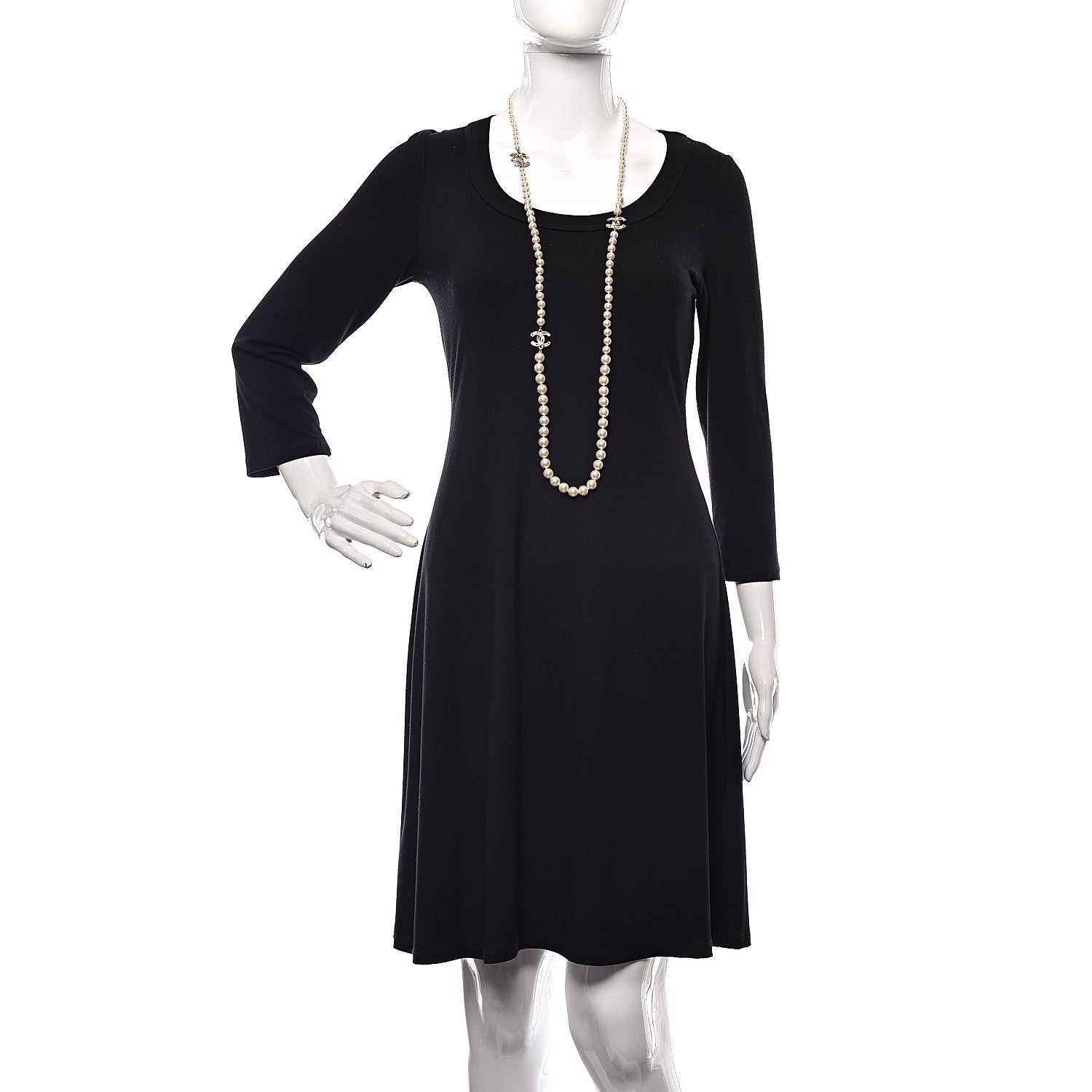 Chanel Pearl Crystal Long CC Necklace Gold Black 2 of 7