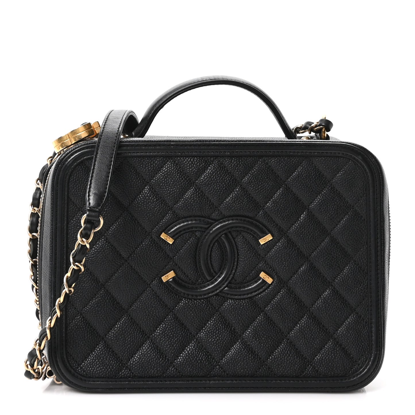 Caviar Quilted Large CC Filigree Vanity Case Black