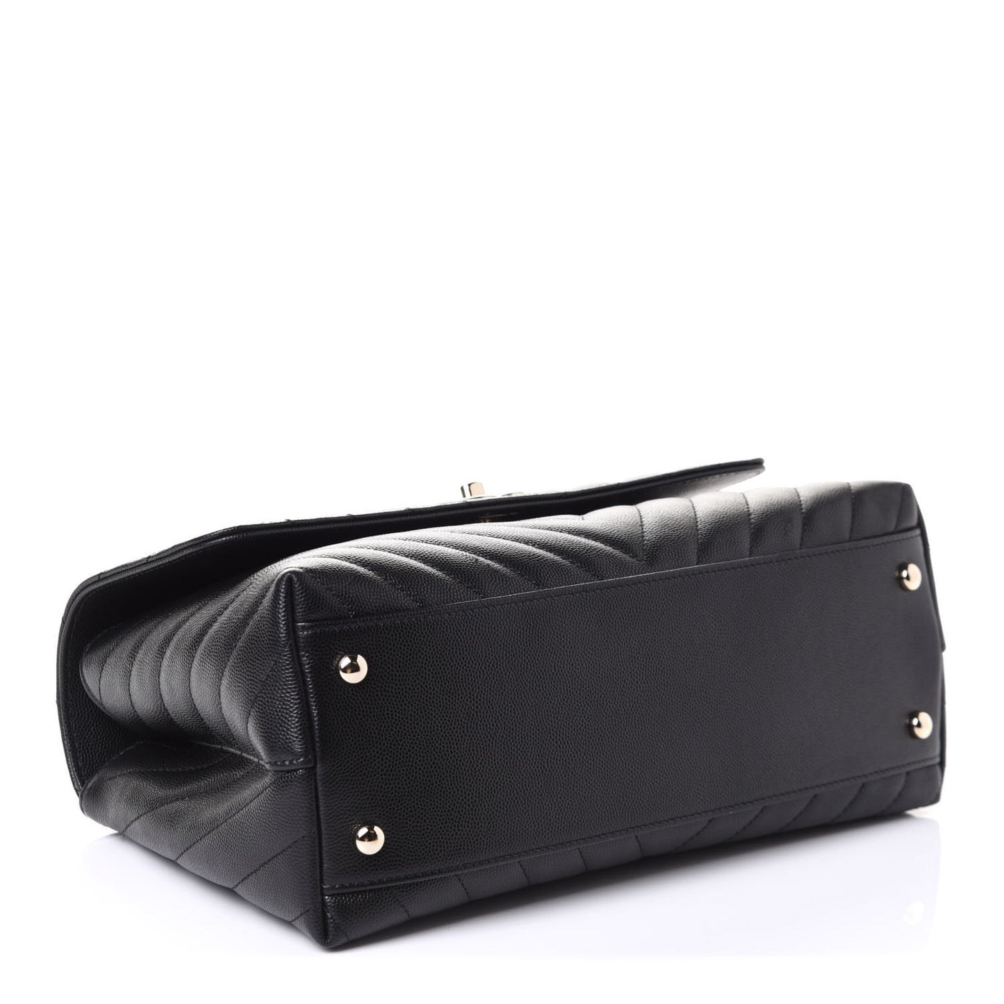 Caviar Lizard Embossed Chevron Quilted Medium Coco Handle Flap Black