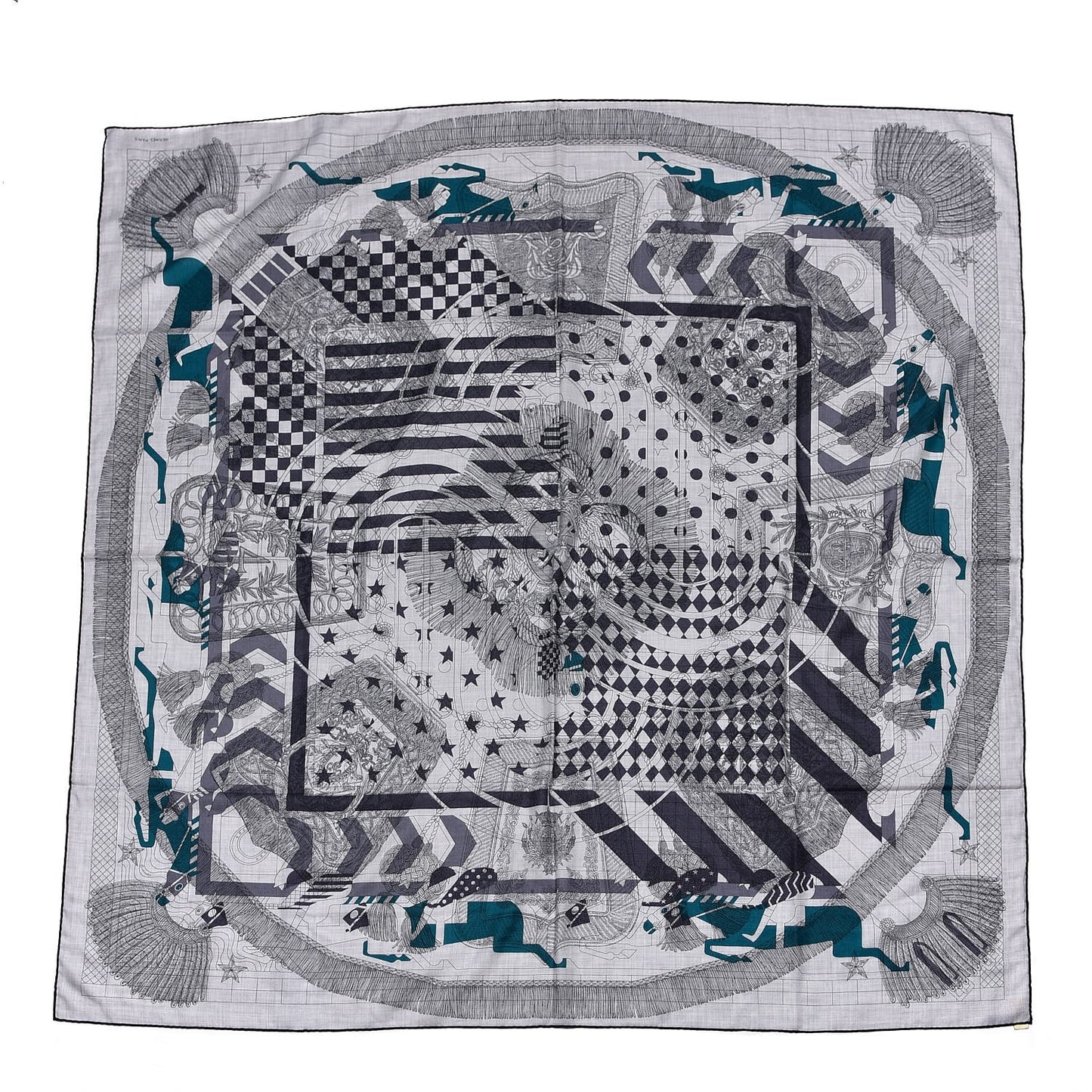 Cashmere Silk Imprimeur Fou Steeple Poste Shawl 140 Gris Clair Chine Anthracite Turquoise