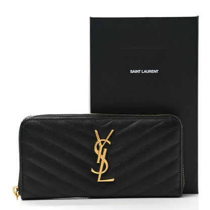 Saint Laurent Grain De Poudre Matelasse Chevron Monogram Zip Around Wallet Black 8 of 8