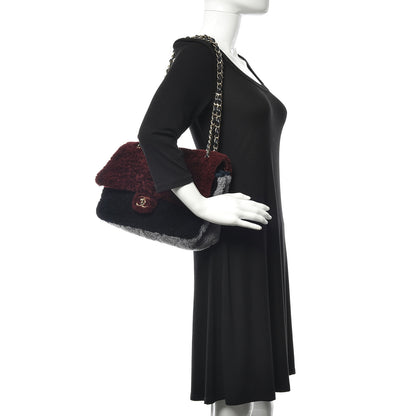 Chanel Shearling Sheepskin Quilted Tri-Color Flap Burgundy Black Grey 2 of 11